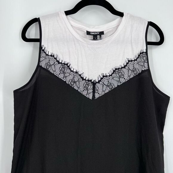 NWT DKNY Mixed-Media Midi Dress medium Lace Colorblock black white party - Picture 14 of 16